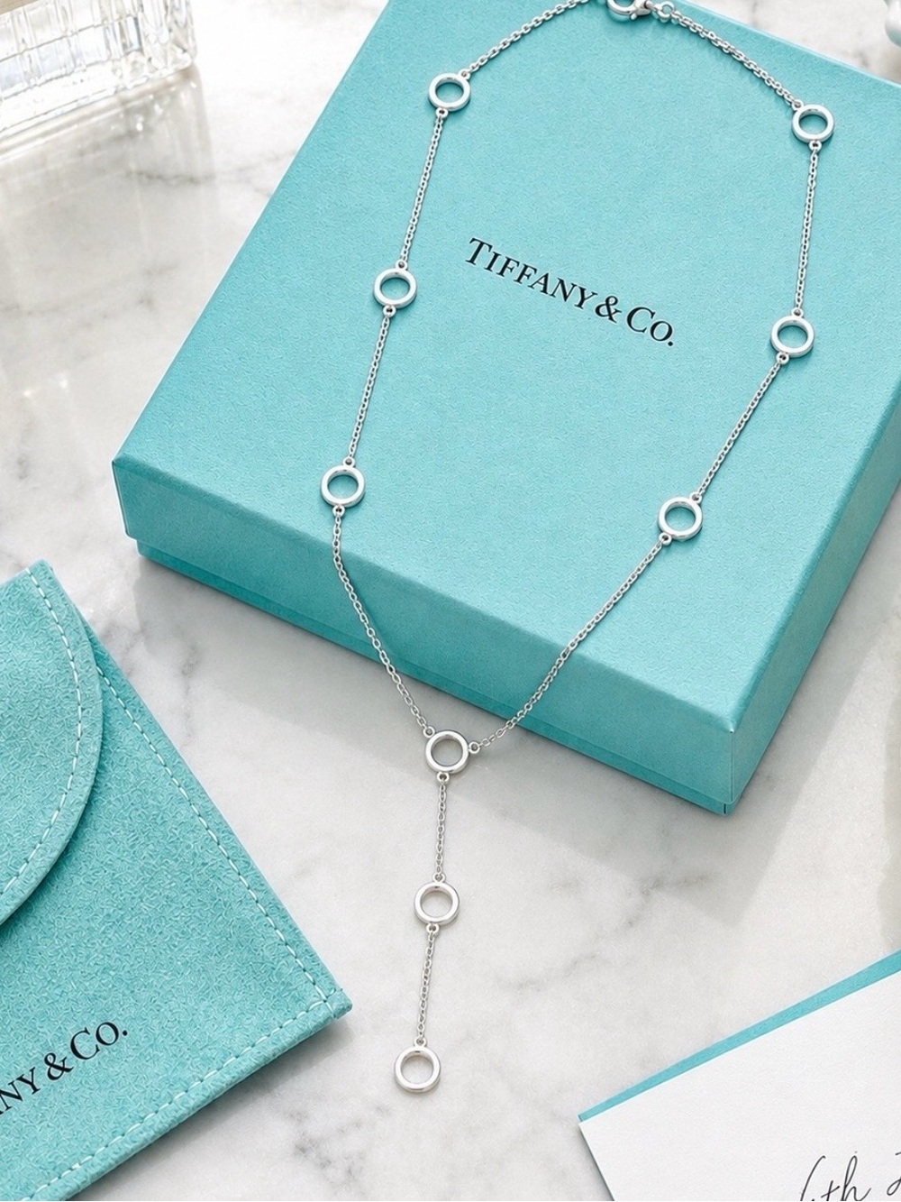 AuthenticatedTiffany & Co. Circle Station Y Necklace Pendant Sterling Silver 21”